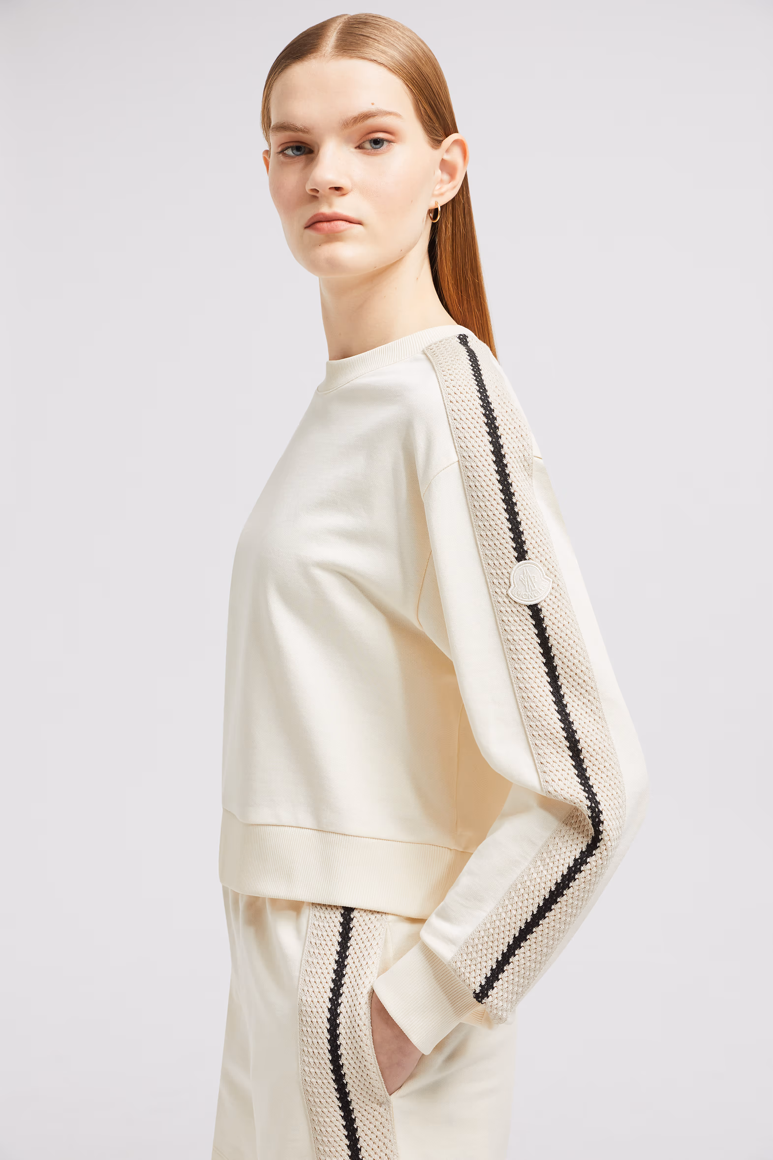 Crochet Accent Cotton Sweatshirt Women White Moncler 4
